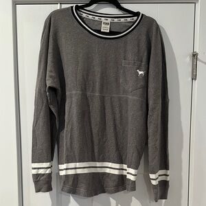 PINK Victoria's Secret Gray and White Sweatshirt with Striped Trim